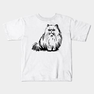 Stick figure of Persian cat in black ink Kids T-Shirt